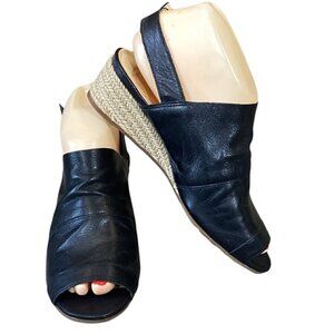 Nurture Womens 6M Black Mylene Leather Espadrille Wedge Sandals Open Toe 280D